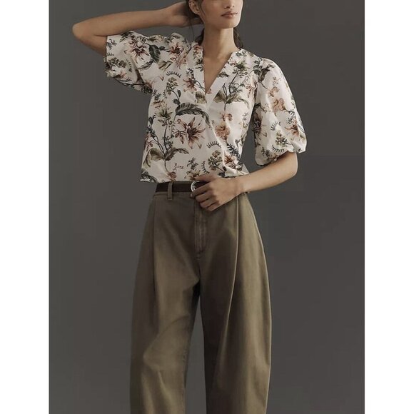 NWT Size L - Anthropologie 100% cotton Puff-Sleeve Floral Blouse (NWT US$ 108) - Picture 3 of 14